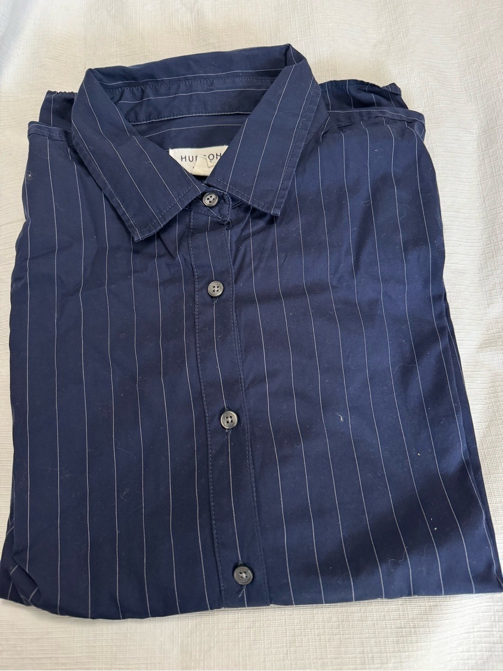 Hudson North Navy Striped Casual Button Down Shirt